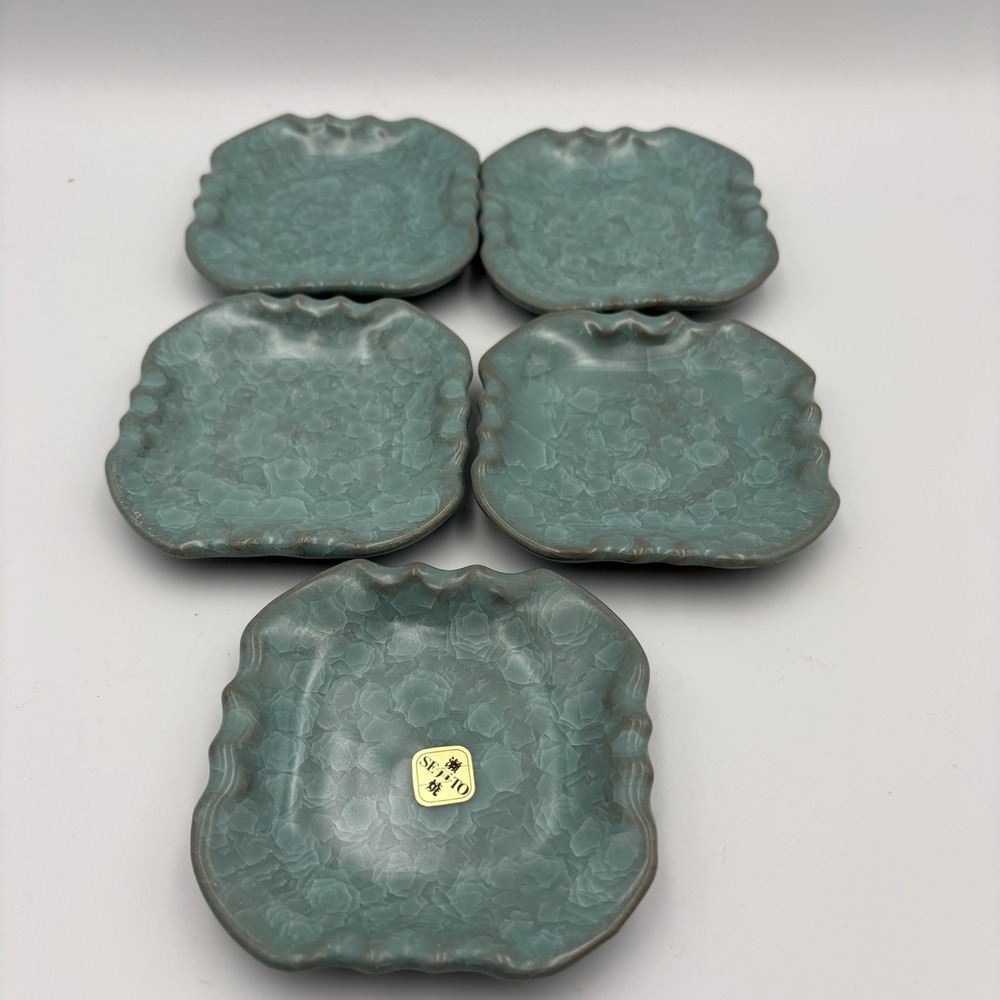 Japanese Crackle Glaze 4" Trinket Appetizer Dishes 5 Pcs SETO Brand Vtg GUC